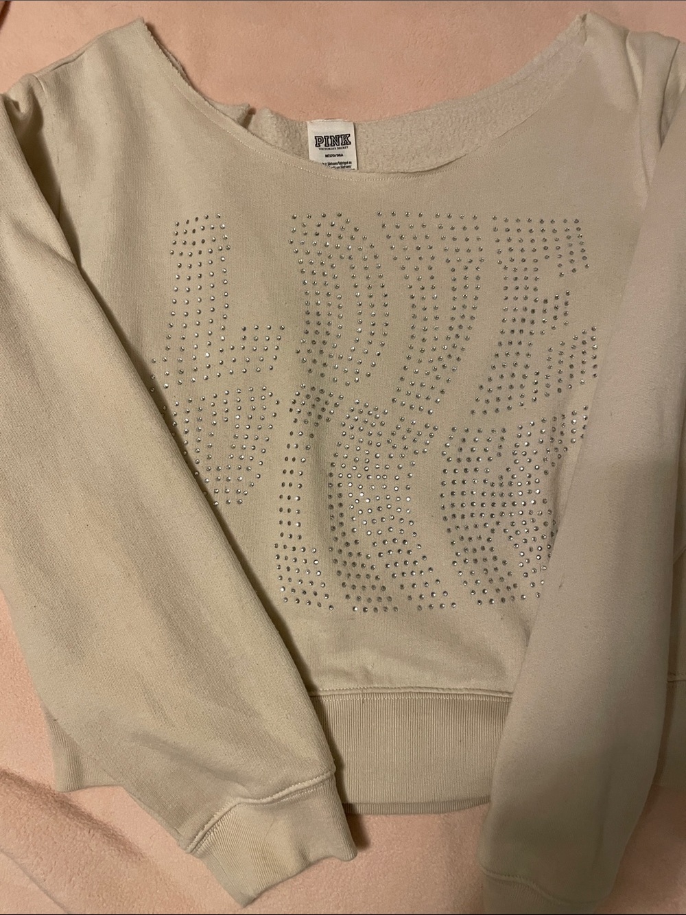 PINK Victoria's Secret Cream Rhinestone Logo Sweatshirt